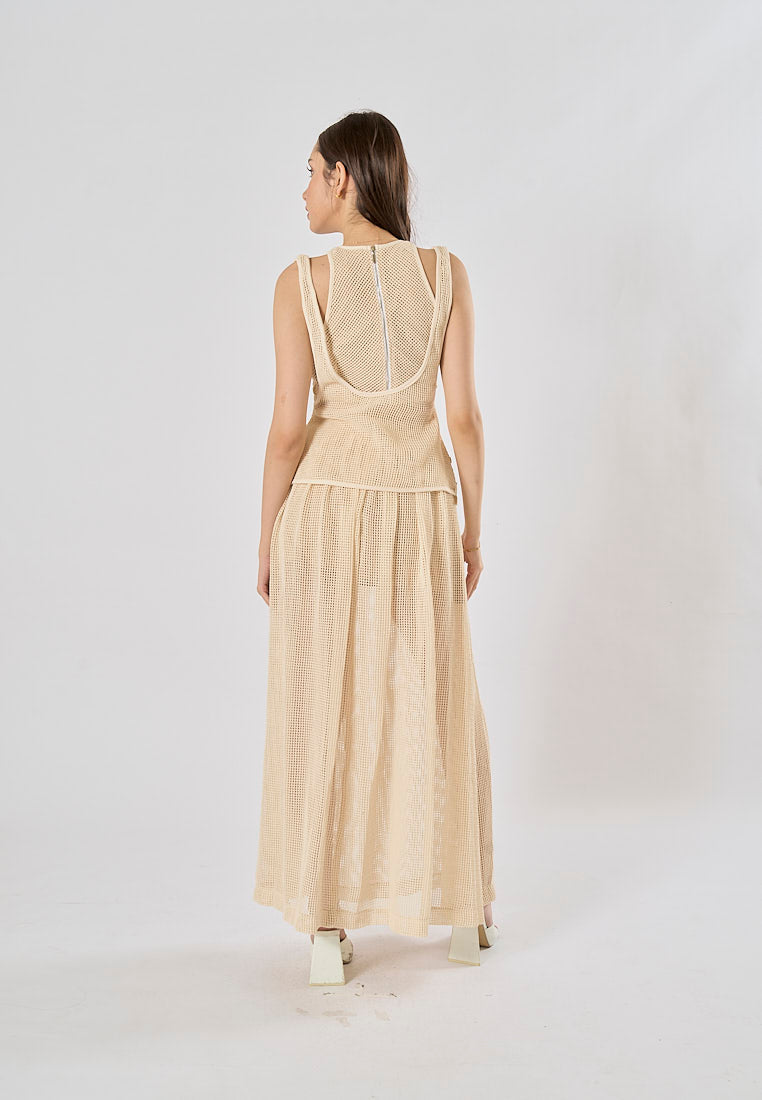 Blaise Cream Knitted Top WIth Mid Knitted Skirt Set