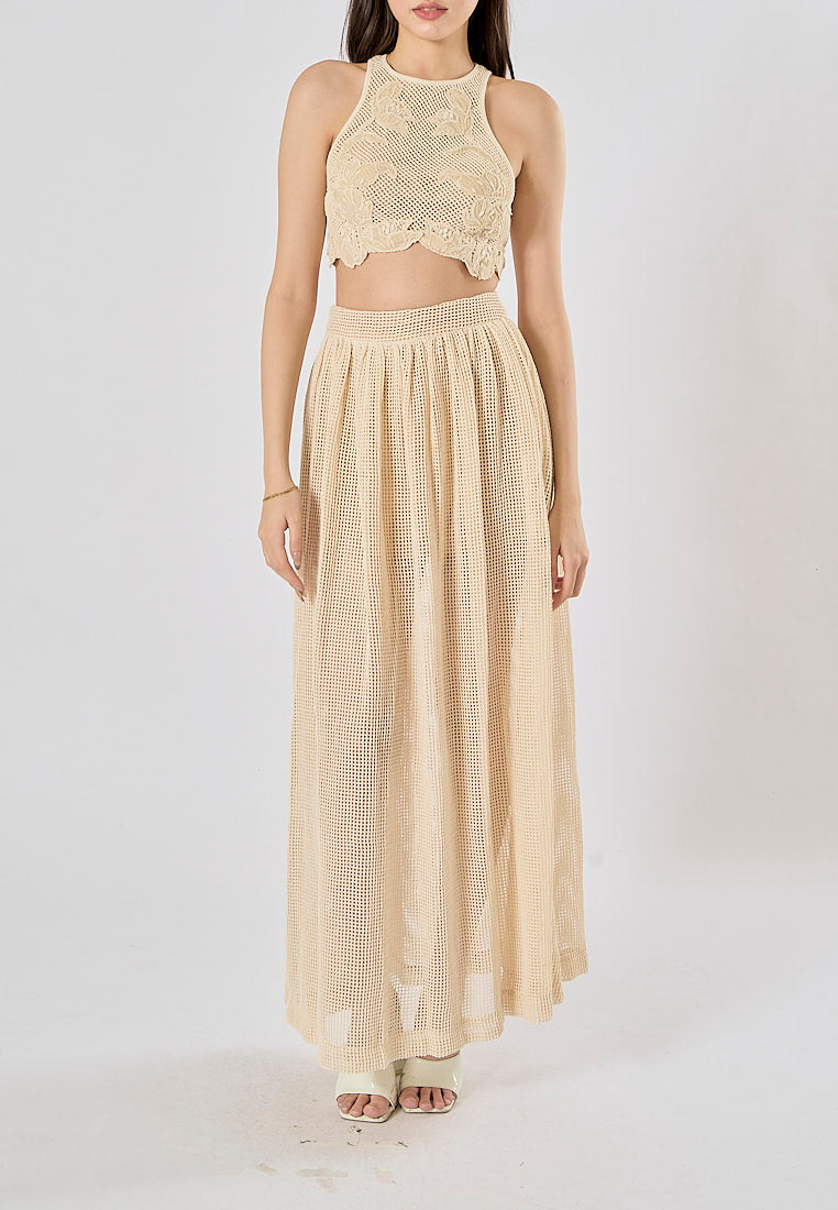 Blaise Cream Knitted Top WIth Mid Knitted Skirt Set