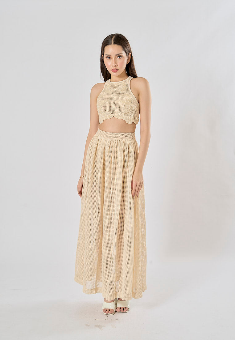 Blaise Cream Knitted Top WIth Mid Knitted Skirt Set