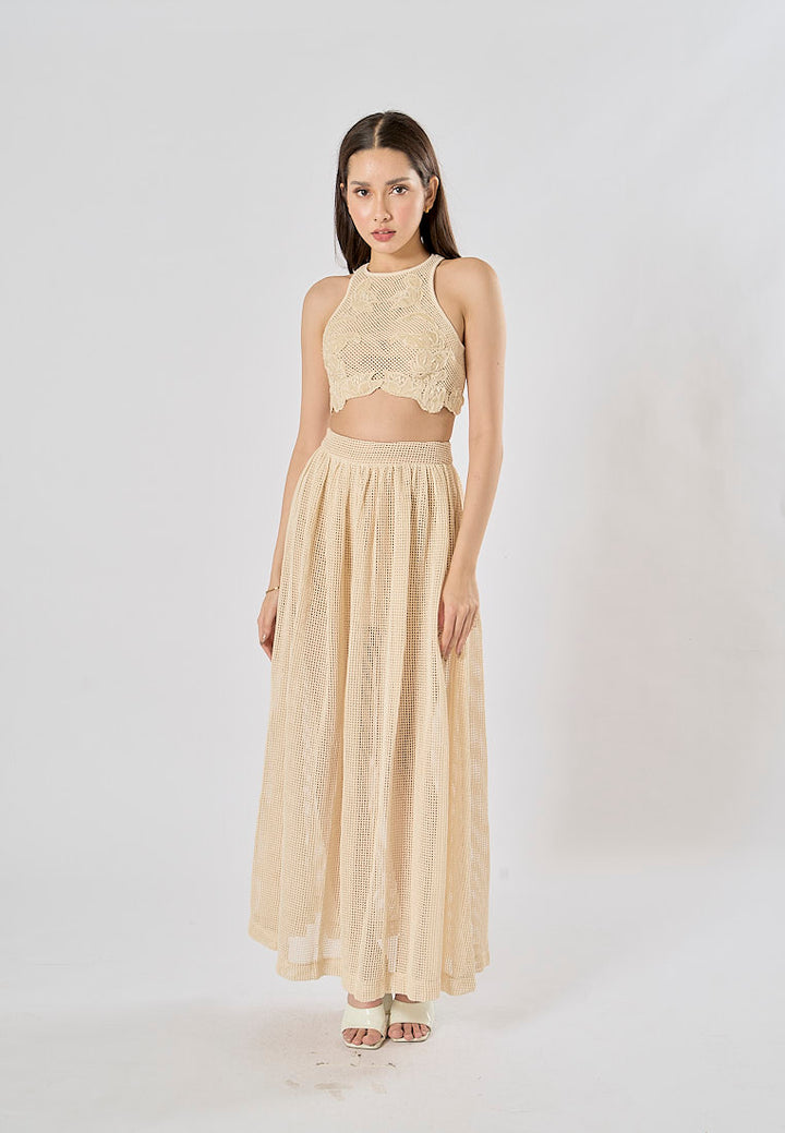 Blaise Cream Knitted Top WIth Mid Knitted Skirt Set