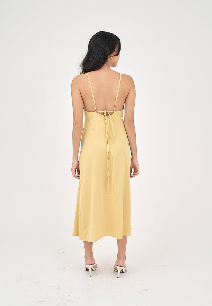 Zahara Butter Yellow U - Shaped front Fitted Midi Dress