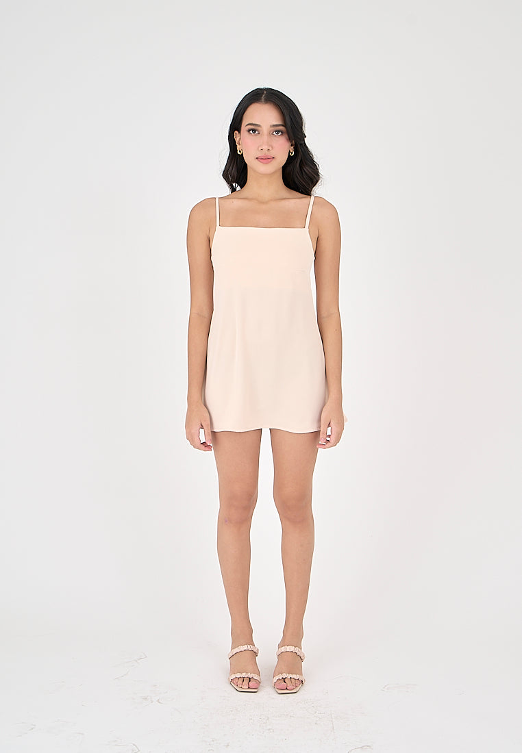 Taja Blush Pink Deep Square Neck Mini Dress