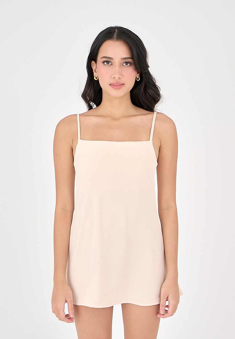 Taja Blush Pink Deep Square Neck Mini Dress