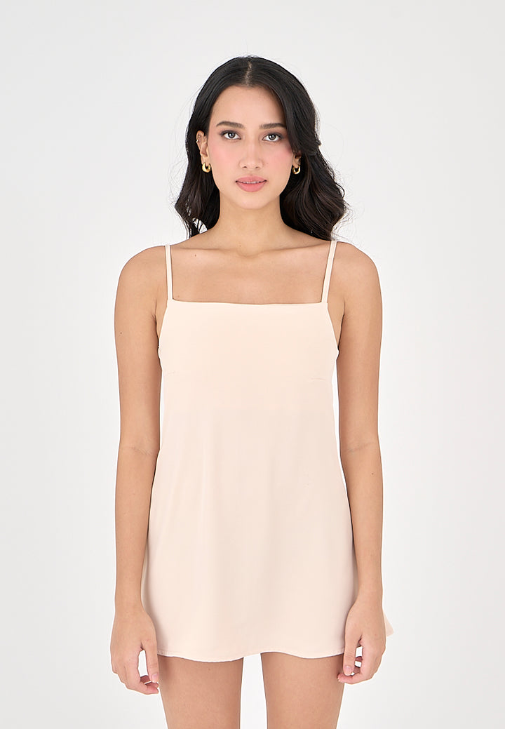 Taja Blush Pink Deep Square Neck Mini Dress