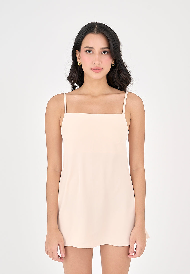 Taja Blush Pink Deep Square Neck Mini Dress
