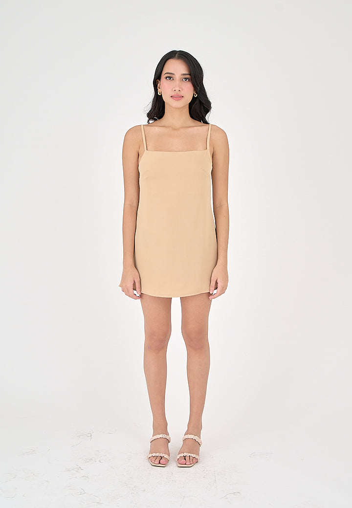 Taja Khaki Deep Square Neck Mini Dress