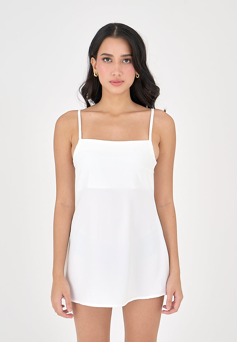 Taja Milky White Deep Square Neck Mini Dress