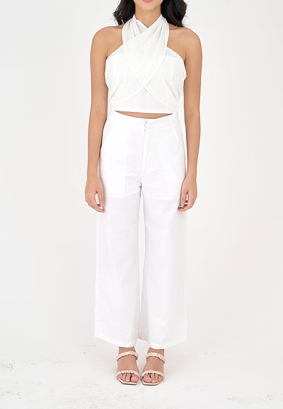 Eviana White Halter Crossover Sleeveless Sexy Top