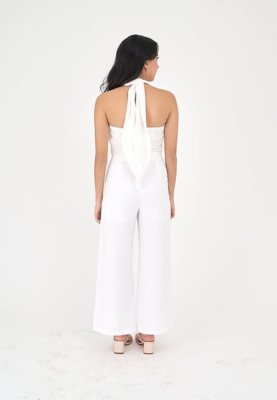 Eviana White Halter Crossover Sleeveless Sexy Top