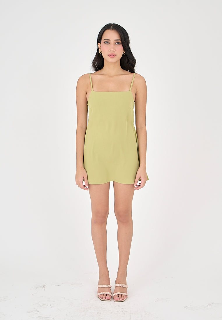 Taja Lime Green Deep Square Neck Mini Dress