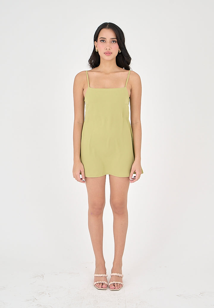 Taja Lime Green Deep Square Neck Mini Dress