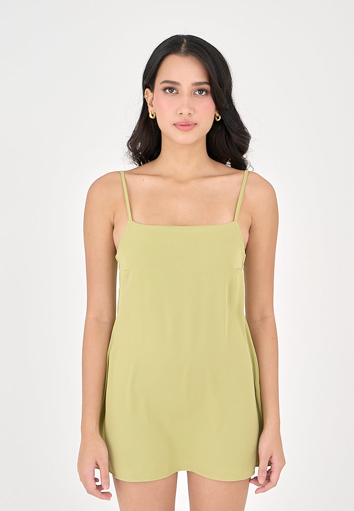Taja Lime Green Deep Square Neck Mini Dress