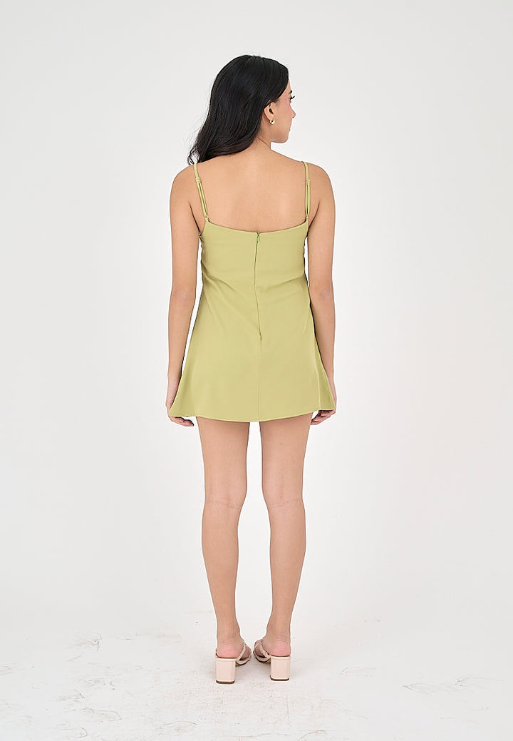 Taja Lime Green Deep Square Neck Mini Dress