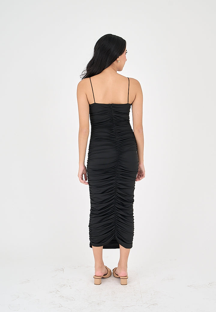 Della Black Sleeveless Thin Strap Sexy Bodycon Midi Dress