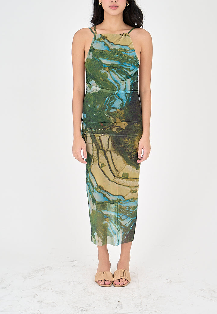 Jamie Multicolor Print Sleeveless Thin Strap Low Back Midi Dress