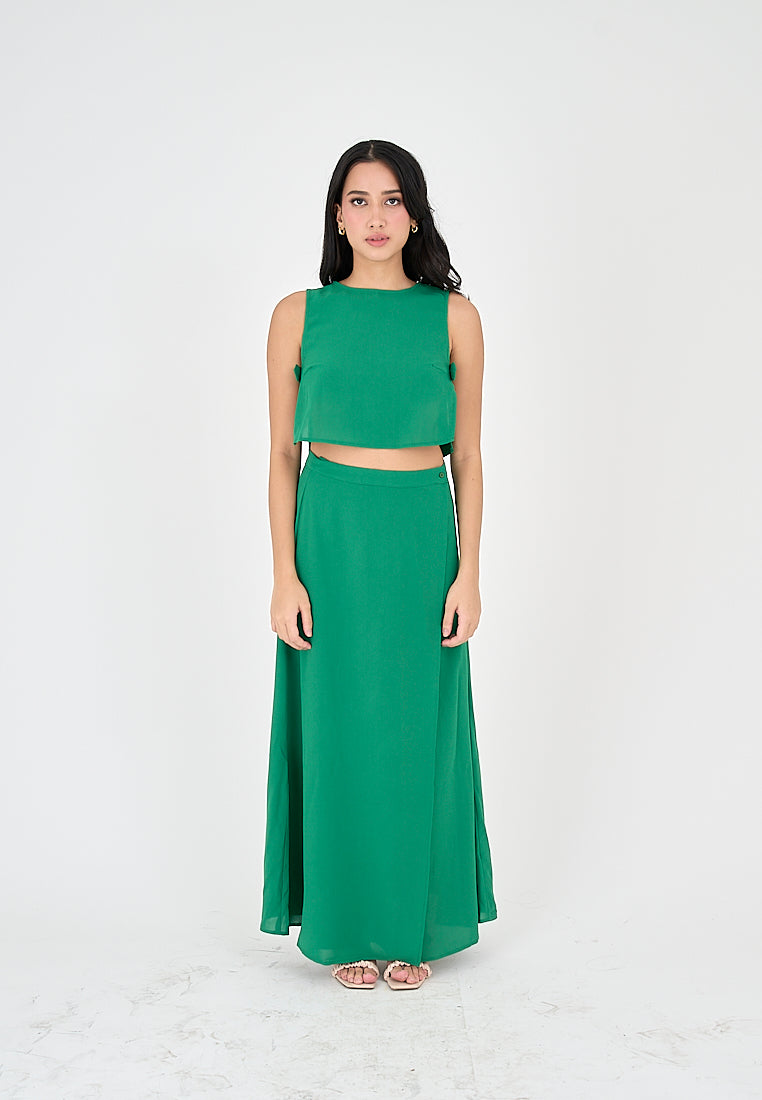 Jebiel Green Sleeveless Crop Top and Overlap Maxi Skirt Set