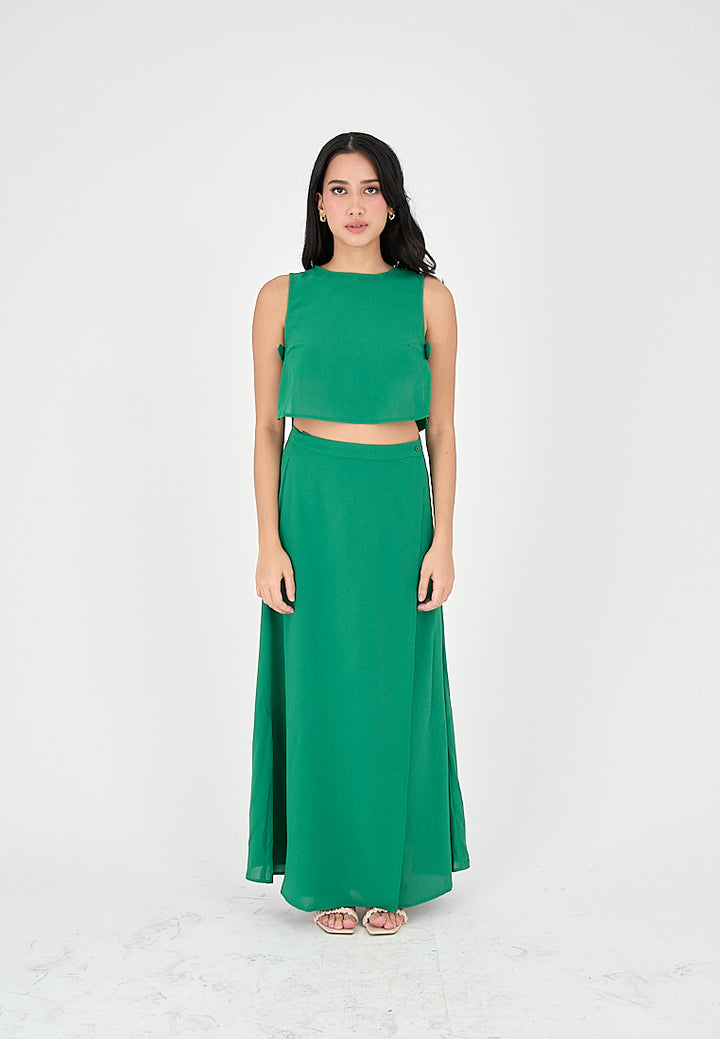 Jebiel Green Sleeveless Crop Top and Overlap Maxi Skirt Set