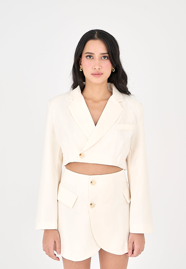 Leona Cream Cropped Blazer Top with Mini Skirt Set