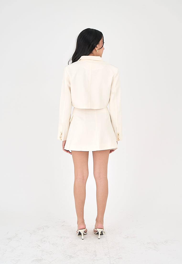 Leona Cream Cropped Blazer Top with Mini Skirt Set