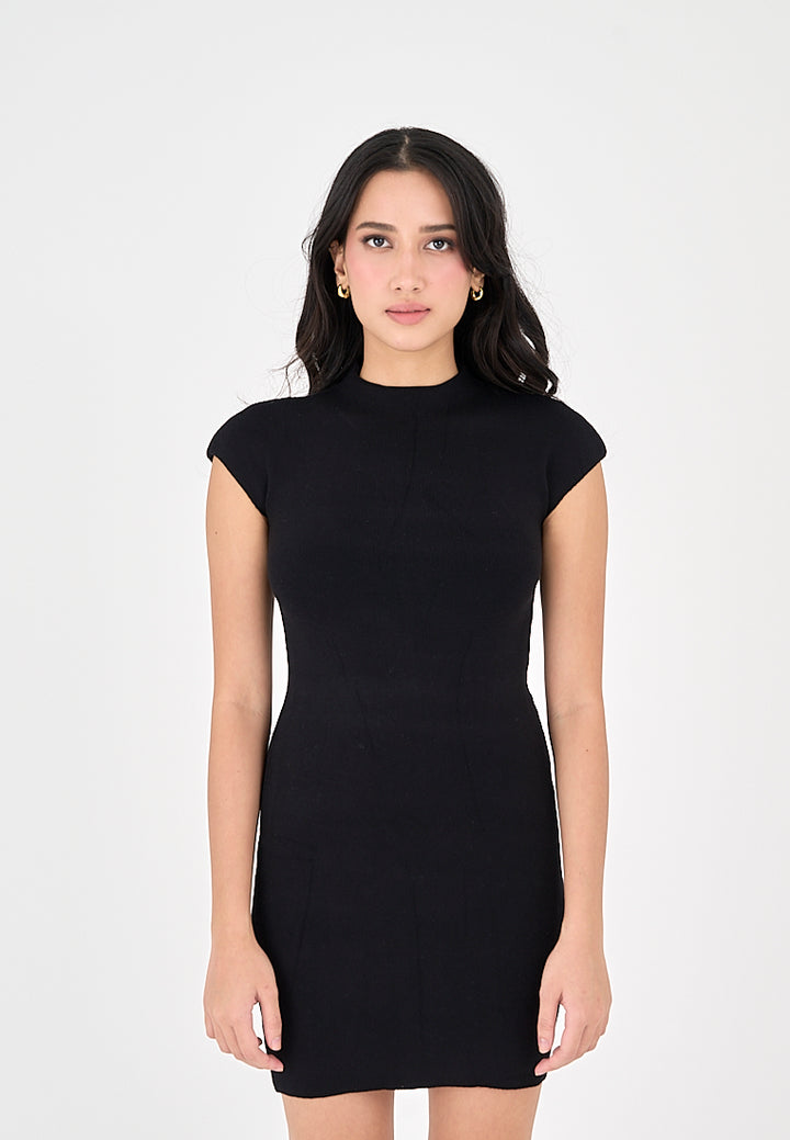 Nora Black Knitted Turtle Neck Short Sleeves Bodycon Mini Dress