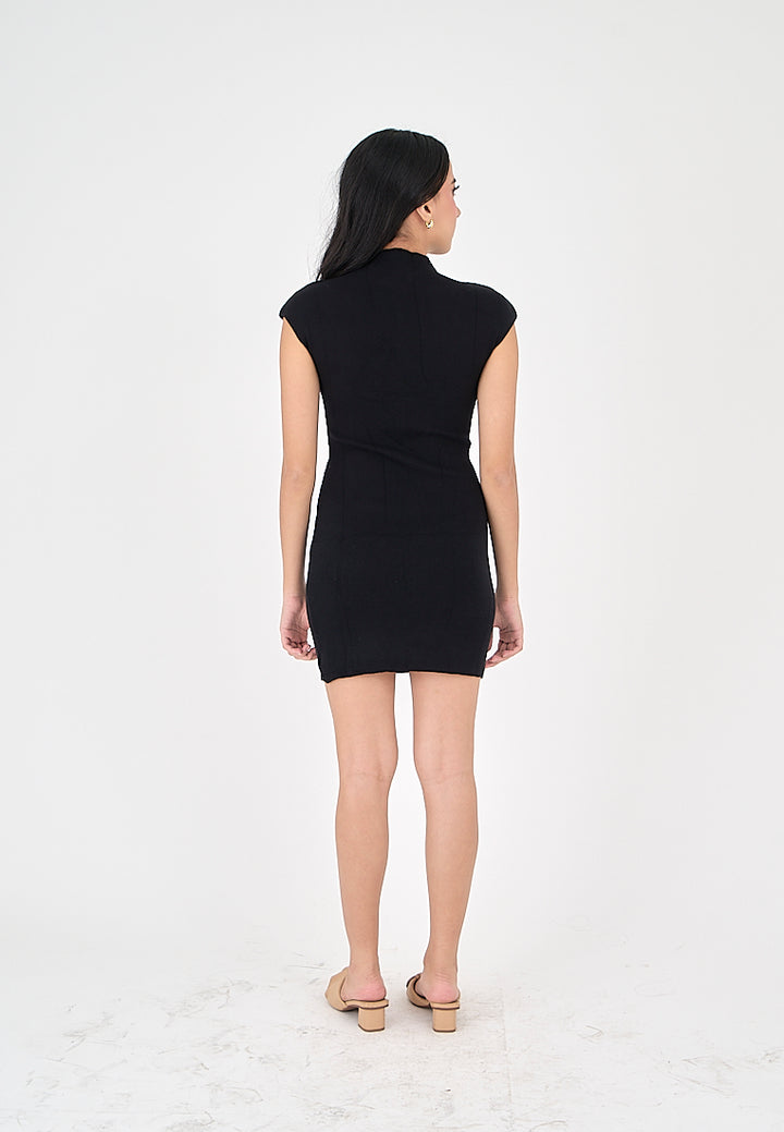 Nora Black Knitted Turtle Neck Short Sleeves Bodycon Mini Dress