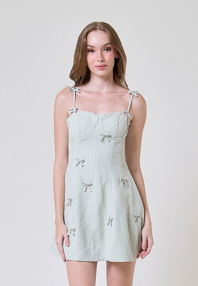 Cilou Mint Green Mini Bow Detail Bustier Mini Dress