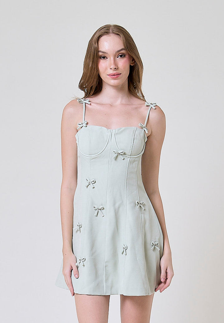 Cilou Mint Green Mini Bow Detail Bustier Mini Dress