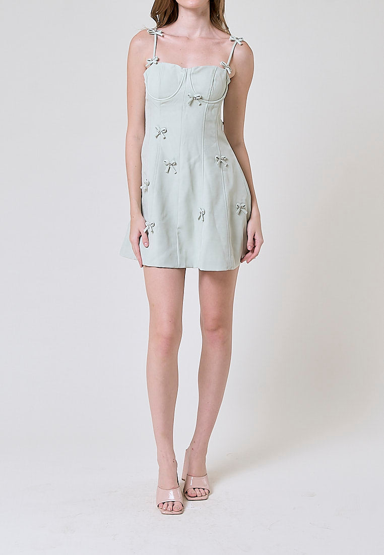 Cilou Mint Green Mini Bow Detail Bustier Mini Dress