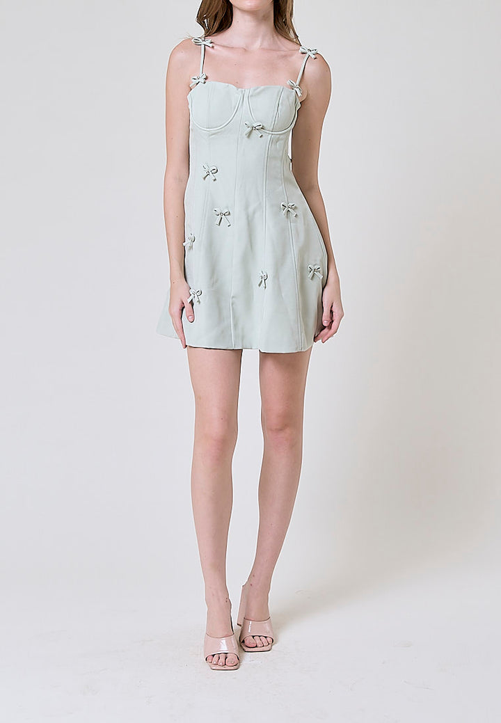 Cilou Mint Green Mini Bow Detail Bustier Mini Dress