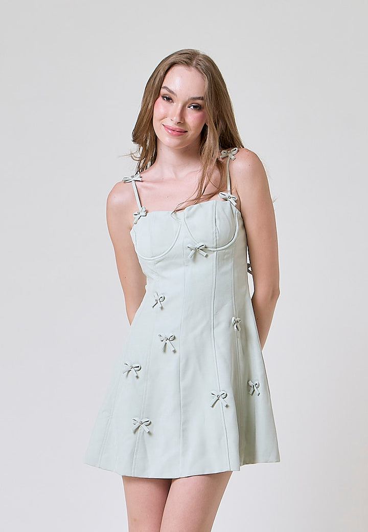 Cilou Mint Green Mini Bow Detail Bustier Mini Dress