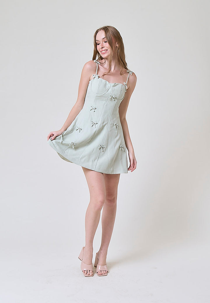 Cilou Mint Green Mini Bow Detail Bustier Mini Dress