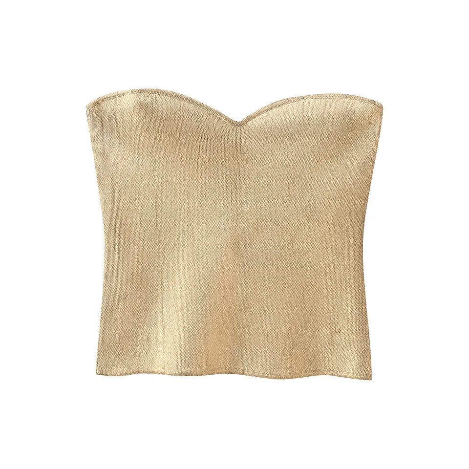 Mendy Gold Sweetheart Neckline Knitted Basic Tube Top