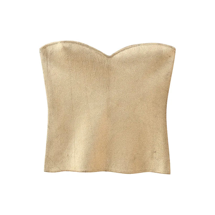 Mendy Gold Sweetheart Neckline Knitted Basic Tube Top