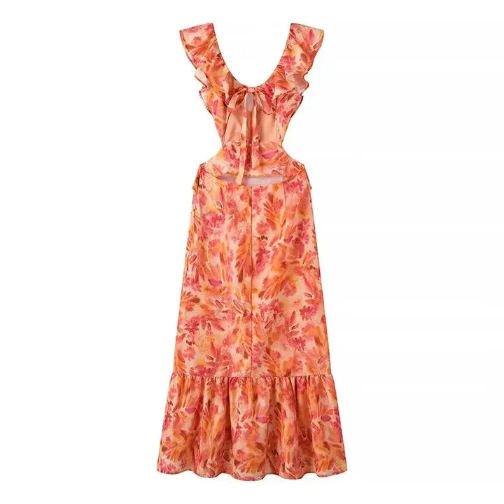[FOR RENT] McKay Orange Scoop Neck Open Back Vintage Midi Dress )