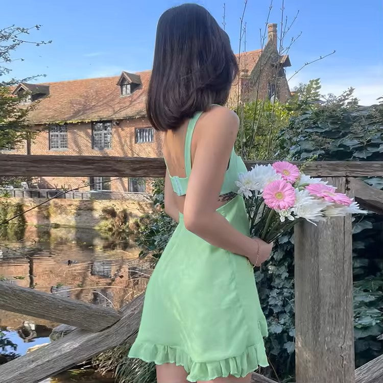Minerva Sage Green Ruffle Mini Dress