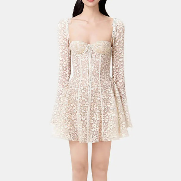 Larra Nude Pure Desire Lace Long Sleeve Mini Dress