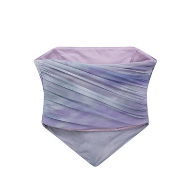 (PRE-ORDER: ETA February 25) Naffel Blue Tie Dye Pleated Side Zipper Mesh Tube Top