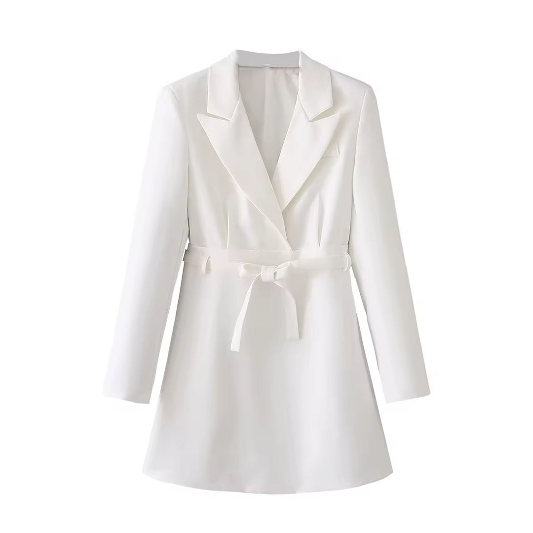 Neige White Peak Collar Long Sleeves Wrap Blazer Mini Dress