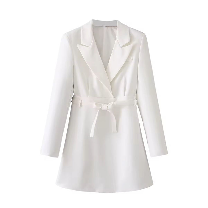Neige White Peak Collar Long Sleeves Wrap Blazer Mini Dress