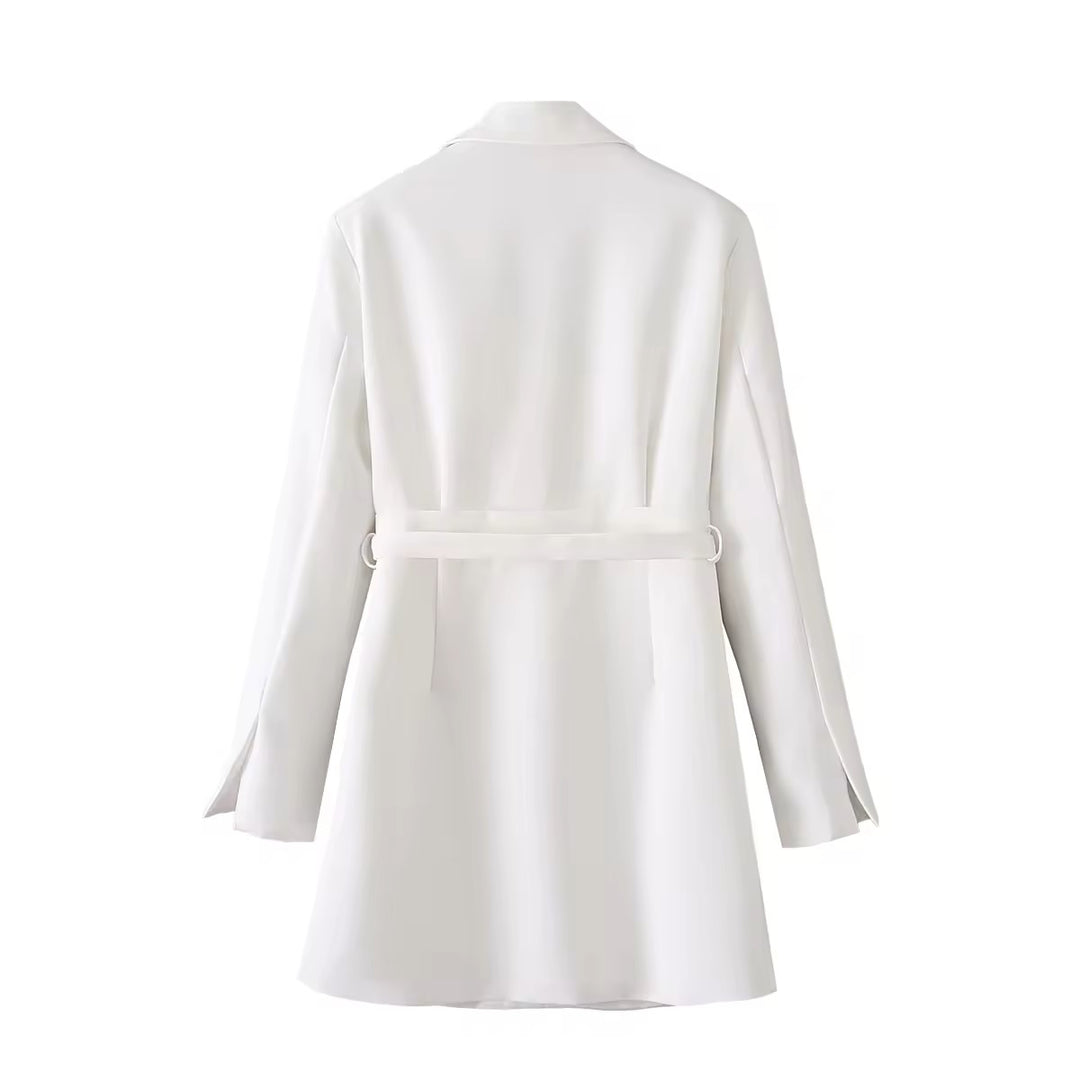 Neige White Peak Collar Long Sleeves Wrap Blazer Mini Dress