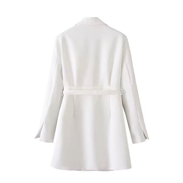 Neige White Peak Collar Long Sleeves Wrap Blazer Mini Dress
