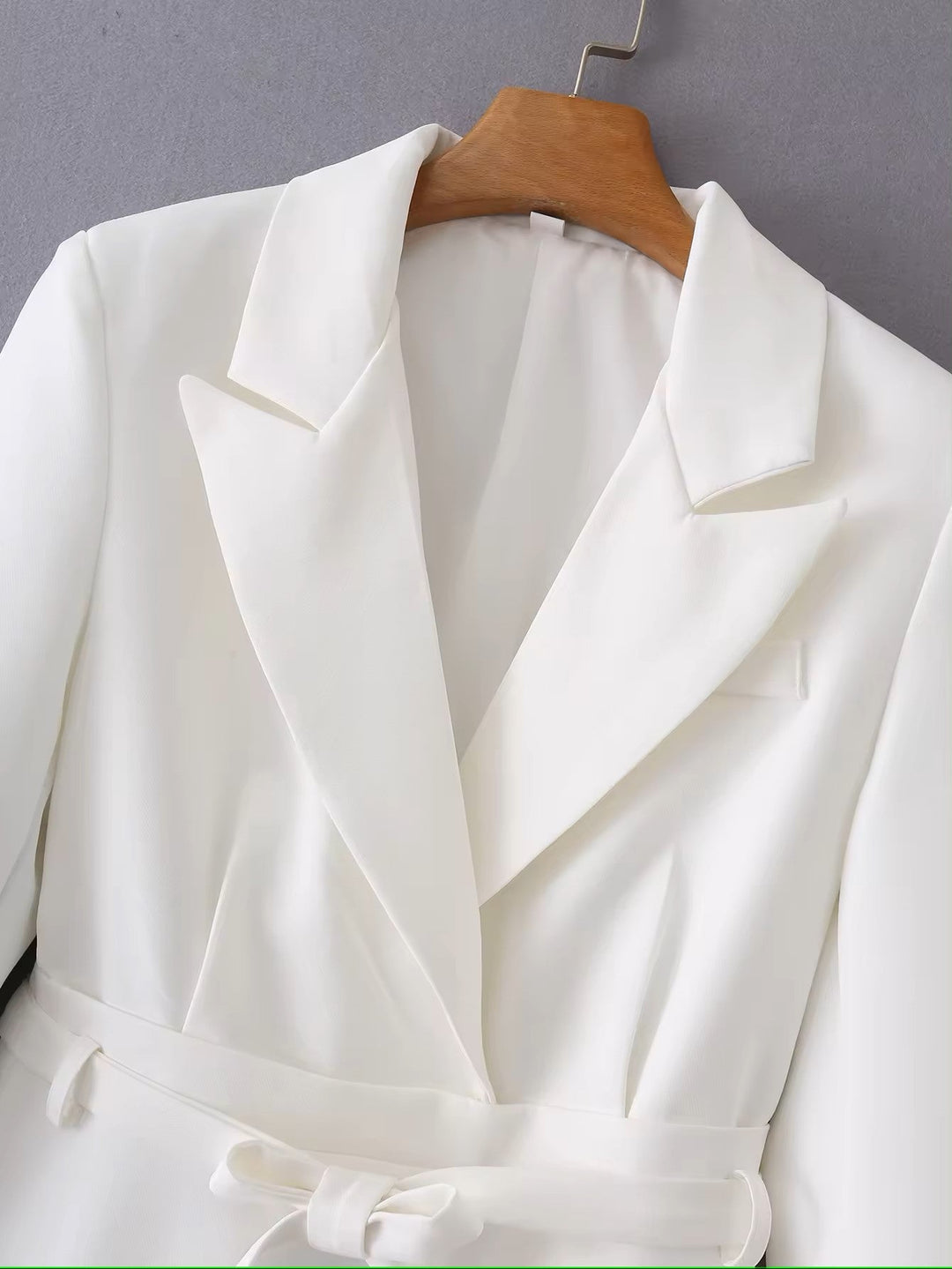Neige White Peak Collar Long Sleeves Wrap Blazer Mini Dress