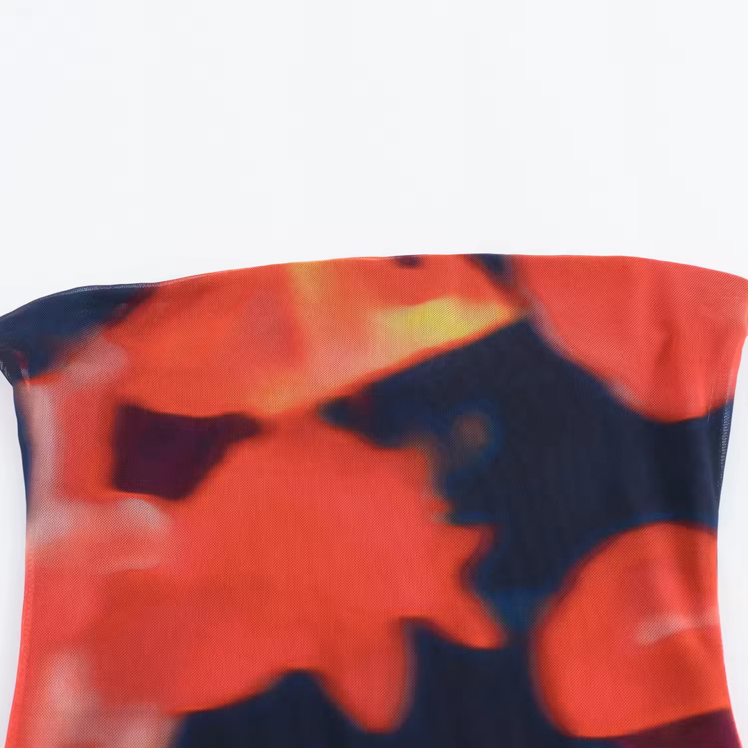 Primalia Multi Color Abstract Printed Asymmetric Ruffle Mini Dress