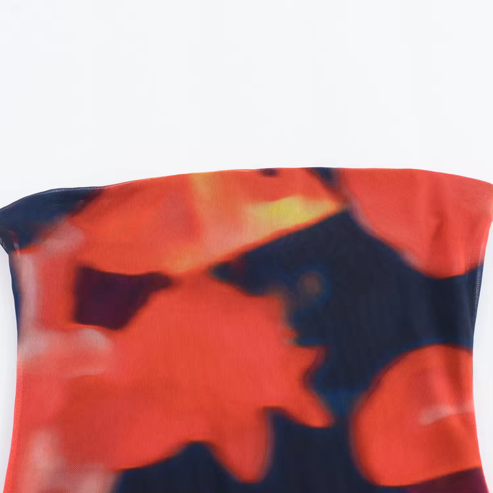 Primalia Multi Color Abstract Printed Asymmetric Ruffle Mini Dress