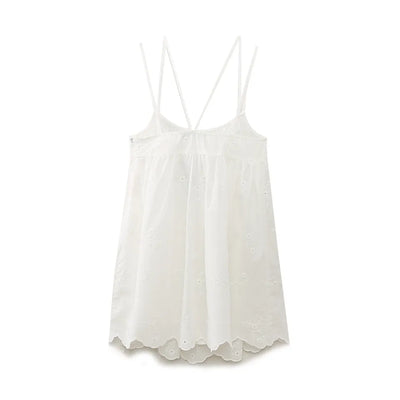 Sheilyn White Eyelet Double Thin Strap Side Zipper Mini Dress
