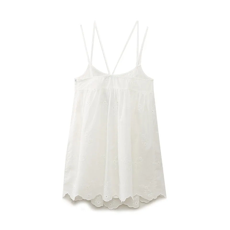 Sheilyn White Eyelet Double Thin Strap Side Zipper Mini Dress