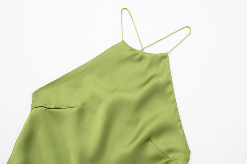 Freedom Green Satin Crisscross Sexy Back Side Zipper Sleeveless Maxi Dress
