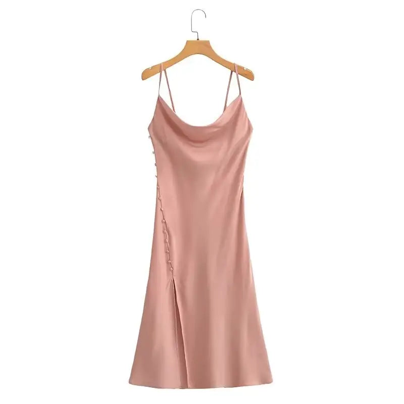 (PRE-ORDER: ETA February 25) Steffy Rose Pink Cowl Neckline Sleeveless Spaghetti Strap Maxi Dress With Slit