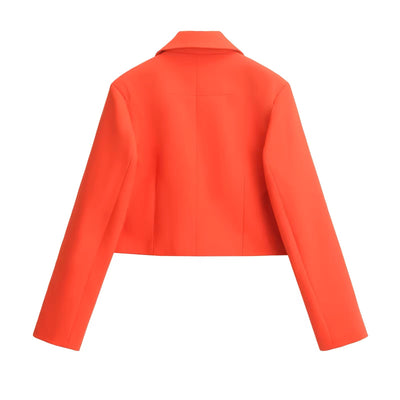 Saffron Tangerine Four Flap Pockets Collar Button Closure Long Sleeves Blazer