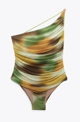 Geniva Multicolor Tie Dye Assymetrical Neckline Ruched Sides Bodysuit